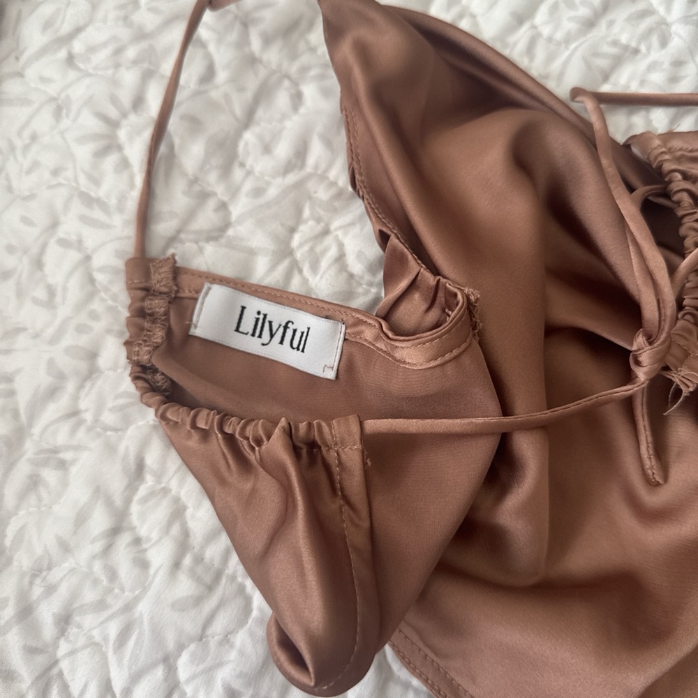 Lily Satin Cowl Maxi Dress in Warm Brown - Picture 5 of 5